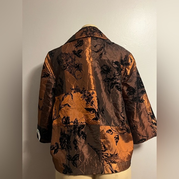 Susan Graver Black Floral on Brown Jacket - Picture 2 of 7